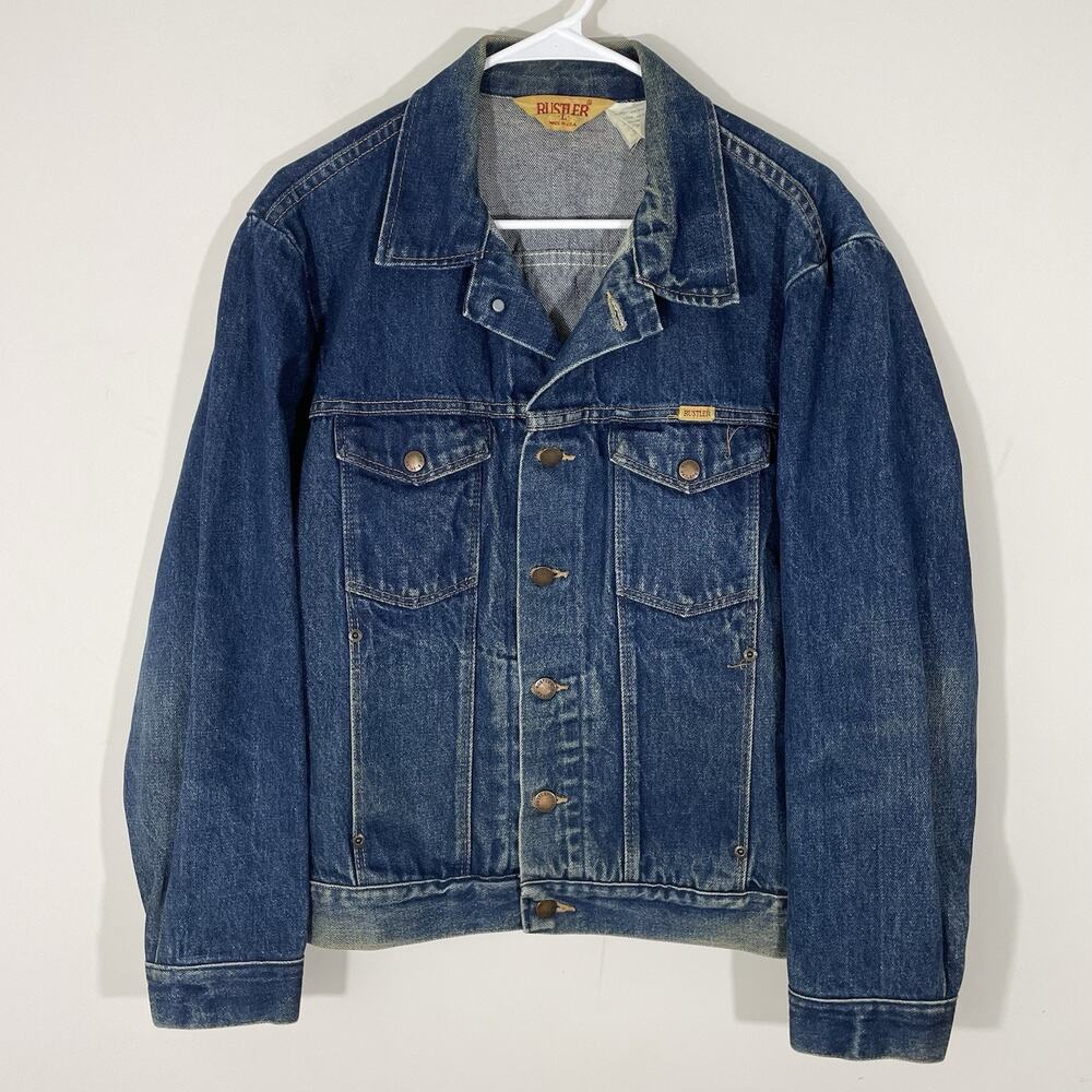 Vintage Rustler Trucker Jacket Mens Large 13oz Blue Denim Made in USA 80s 90s